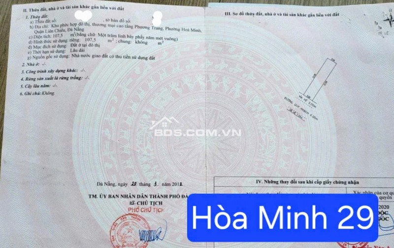 Bán đất đường HÒA MINH 29 - trục thông HỒ TÙNG MẬU